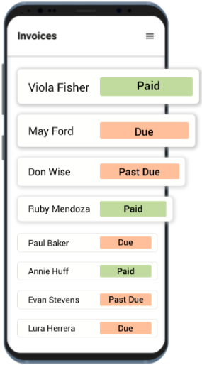 Screenshot of clients billing history