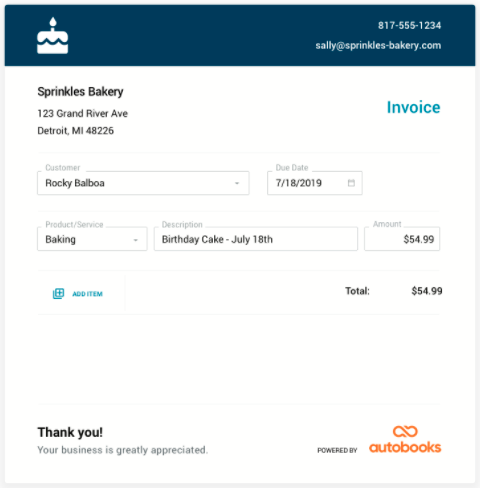 Screenshot of autobooks invoice